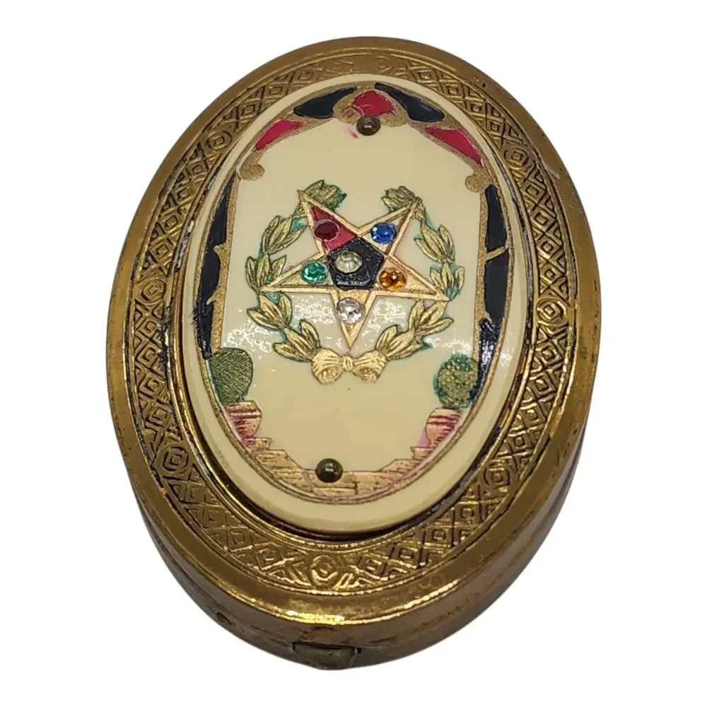 Vintage Order Eastern Star Powder Compact with Mirror OES Rhinestone Freemason